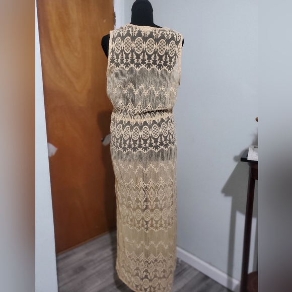 Indigo Thread Co Lace Maxi Duster Vest Boho Embroidered Sheer Long Layering L - Picture 5 of 7